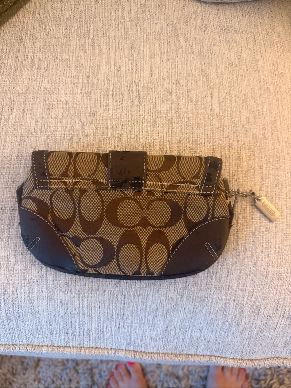 Coach Brown Signature Canvas Wristlet with Dark Brown Leather Trim - Picture 2 of 4
